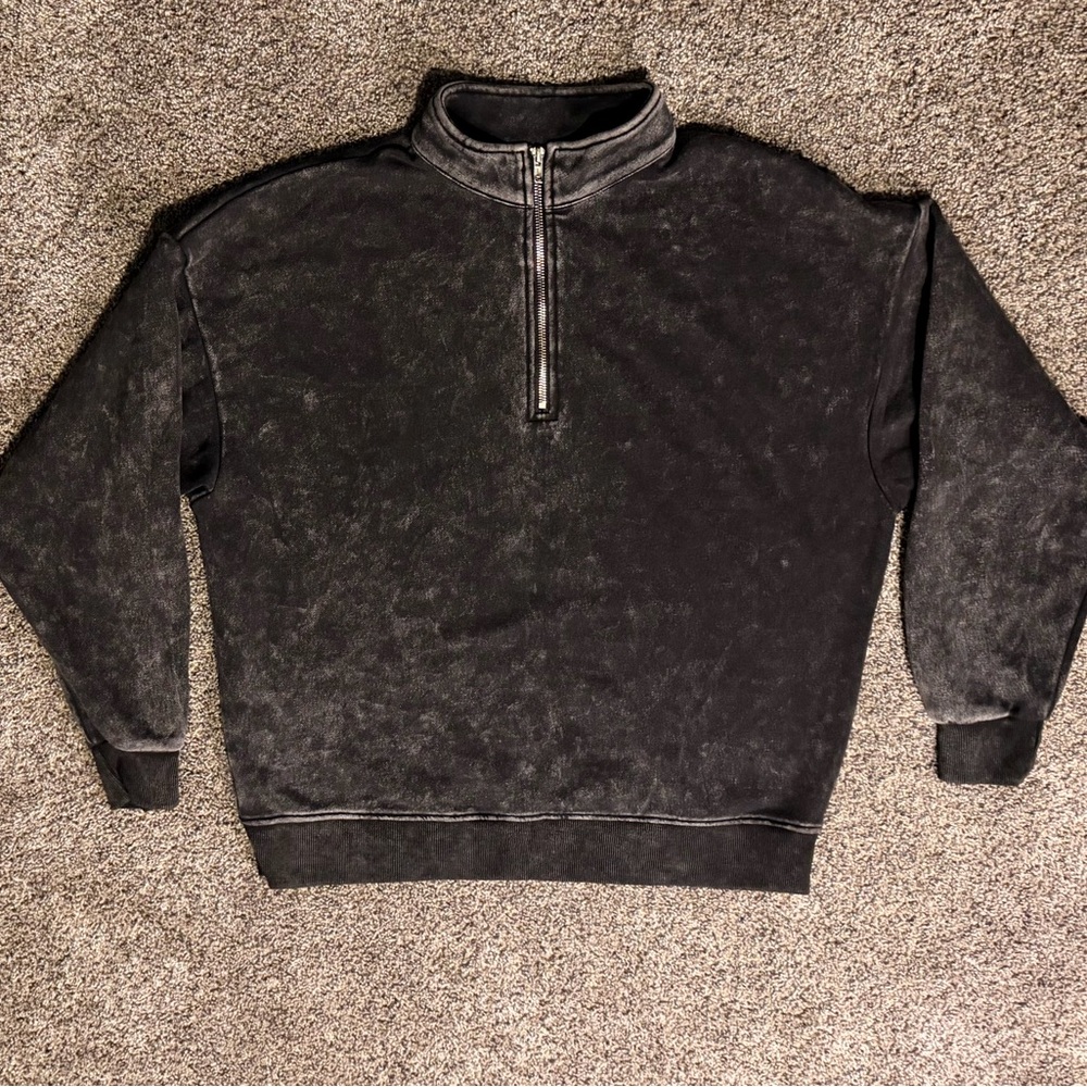 Women’s Black Acid Wash Half-Zip Sweatshirt